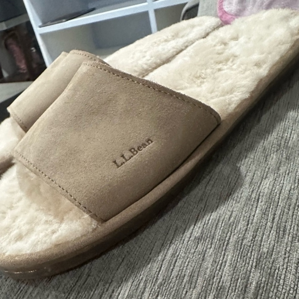 L.L. Bean Beige Suede Slide Slippers